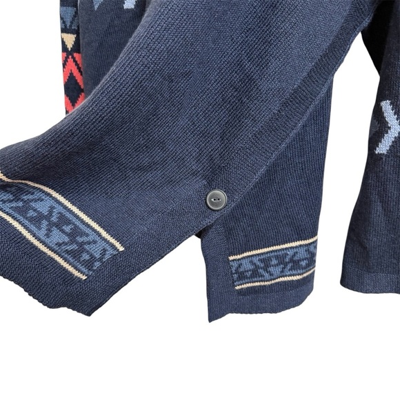 J Jill Women Size M Blue Aztec Knit Funnel Neck Sweater Poncho Boho Southwestern - Picture 4 of 10